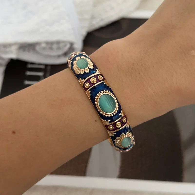 Geometric Enamel Bamboo Tube Bangle