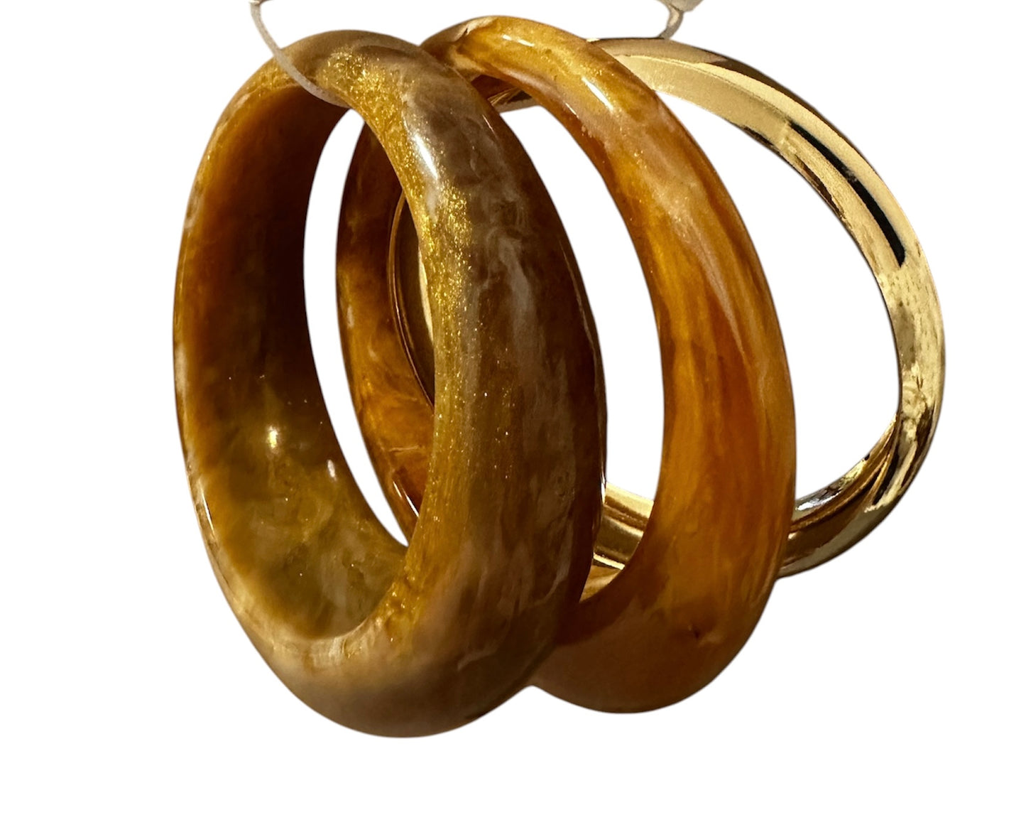 Set of 3 Chunky Resin & Gold-Tone Bangle Bracelets.